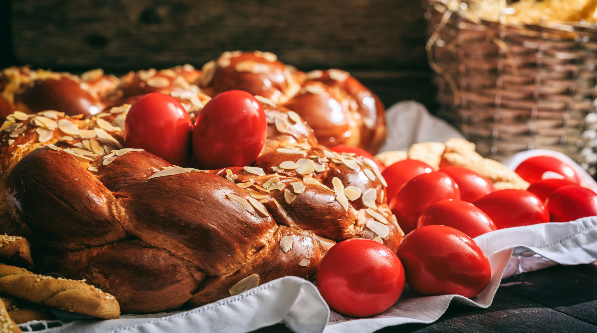 tsoureki with Easter Eggs